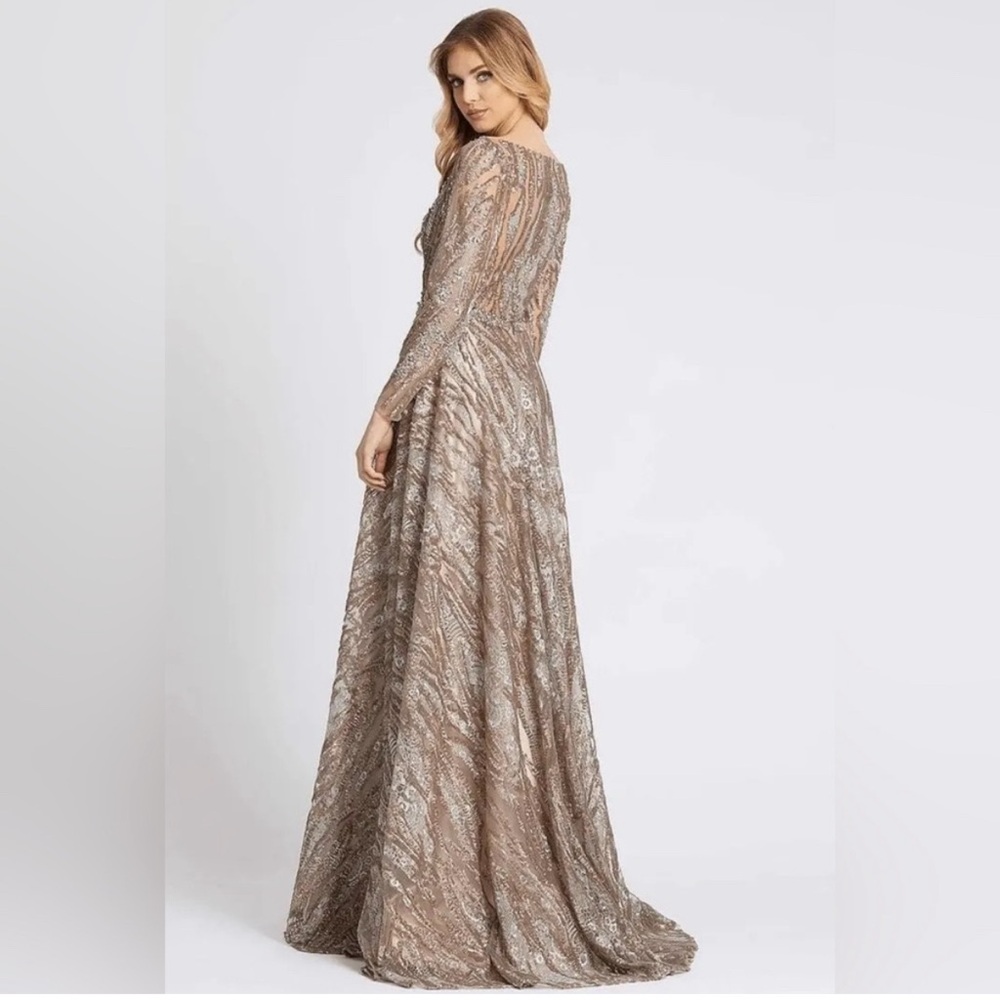 Mac Duggal Dresses | Mac Duggal 79261 Mocha Sequin Long Sleeve Bateau